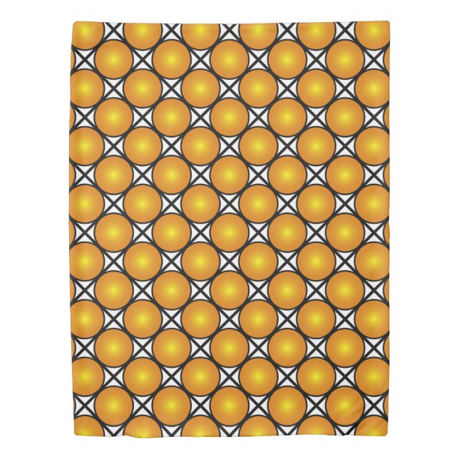 Luminous Golden Dots Black White Lattice Pattern Duvet Cover (Front)