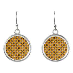 Luminous Golden Dots Black White Lattice Pattern Earrings