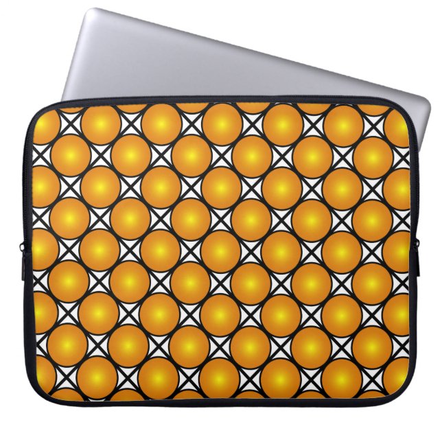 Luminous Golden Dots Black White Lattice Pattern Laptop Sleeve (Front)