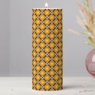 Luminous Golden Dots Black White Lattice Pattern Pillar Candle