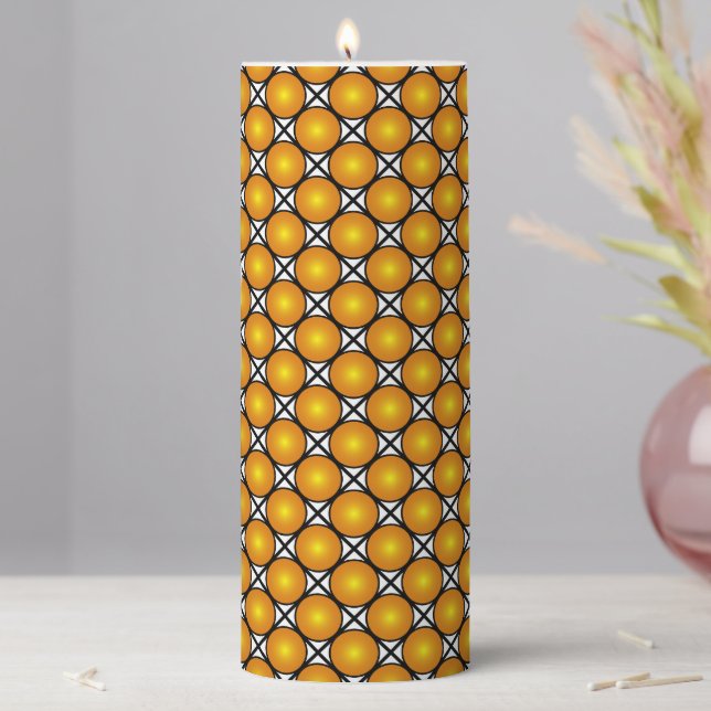 Luminous Golden Dots Black White Lattice Pattern Pillar Candle (In Situ)