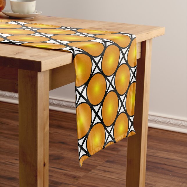 Luminous Golden Dots Black White Lattice Pattern Short Table Runner (In Situ)