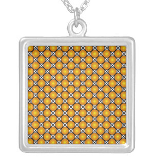 Luminous Golden Dots Black White Lattice Pattern Silver Plated Necklace