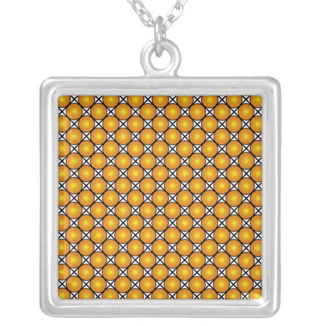 Luminous Golden Dots Black White Lattice Pattern Silver Plated Necklace (Front)