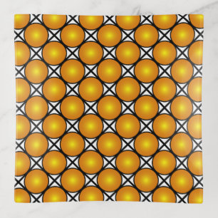 Luminous Golden Dots Black White Lattice Pattern Trinket Tray