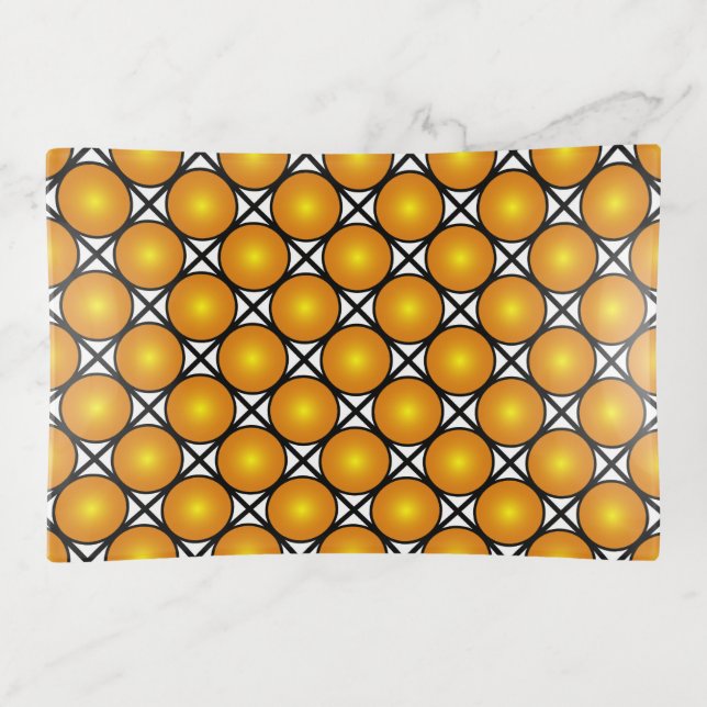 Luminous Golden Dots Black White Lattice Pattern Trinket Tray (Front)