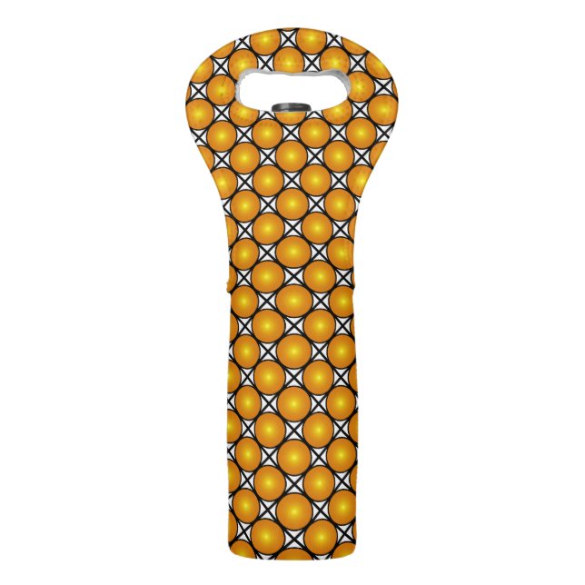 Luminous Golden Dots Black White Lattice Pattern Wine Bag (Front)