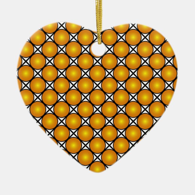 Luminous Golden Dots Black White Pattern Heart Ceramic Ornament (Front)