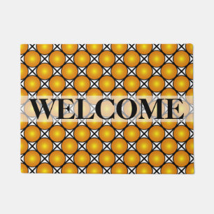 Luminous Golden Dots Black White Pattern Welcome Doormat