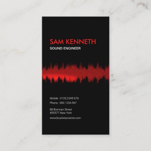 Luminous Grainy Red Wave Sound Engineer Business Card
