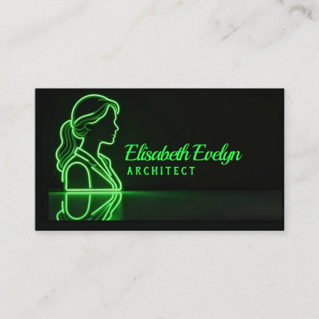 Luminous Green Contours: A Reflective Silhouette  Business Card (Front)