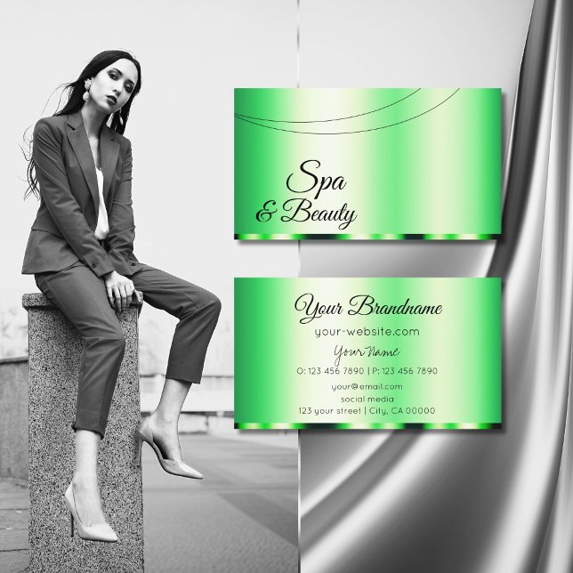 Luminous Green Glamorous Professional and Simple Business Card (Creator Uploaded)