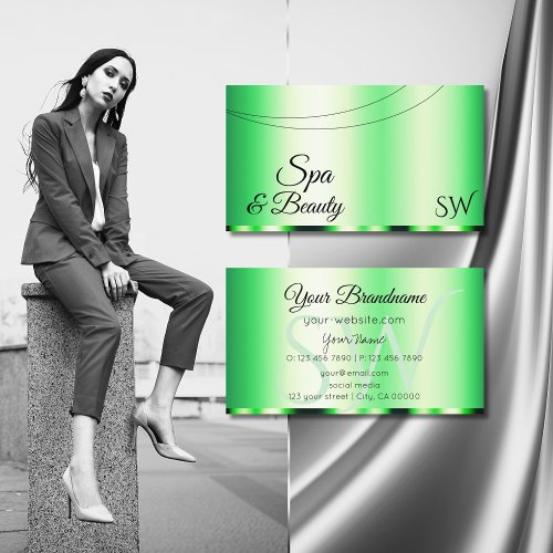 Luminous Green Glamorous with Initials Stylish Business Card