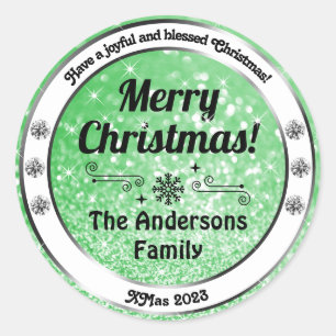 Luminous Green Sparkle Glitter Christmas Labels