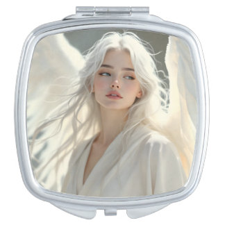Luminous Guardian – Angel of Silver Dawn Compact Mirror