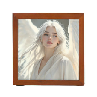 Luminous Guardian – Angel of Silver Dawn Desk Organizer