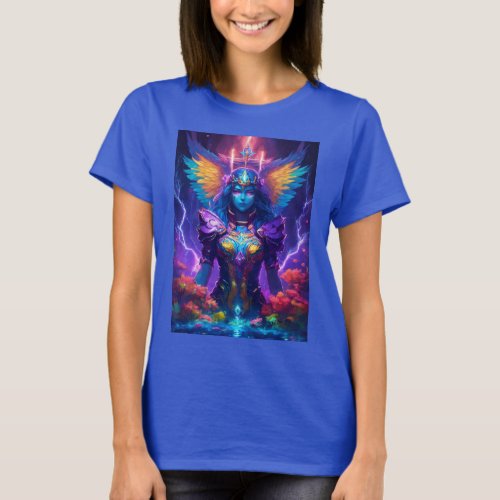Luminous Guardian Neon Angel Art T_Shirt