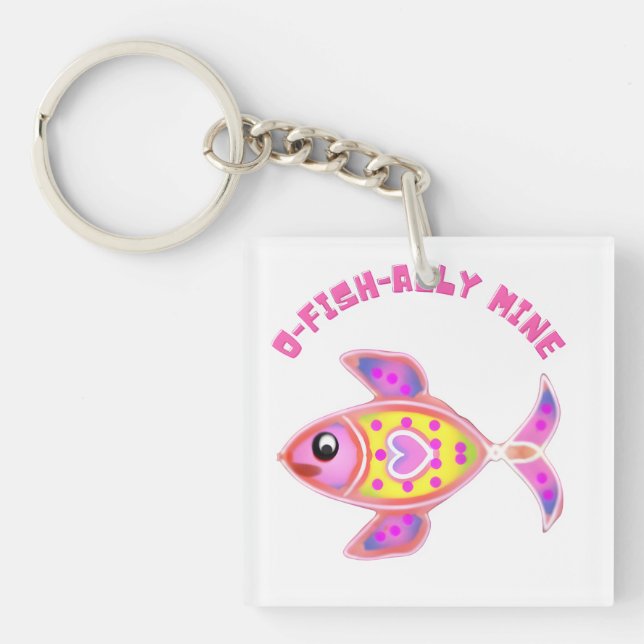 Luminous Heart Fish: Radiant Neon Kawaii Sea Life  Keychain (Front)