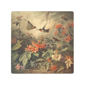 Luminous Hummingbird Tropical Garden – Modern  Metal Print