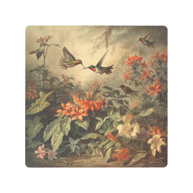 Luminous Hummingbird Tropical Garden – Modern  Metal Print (Front)