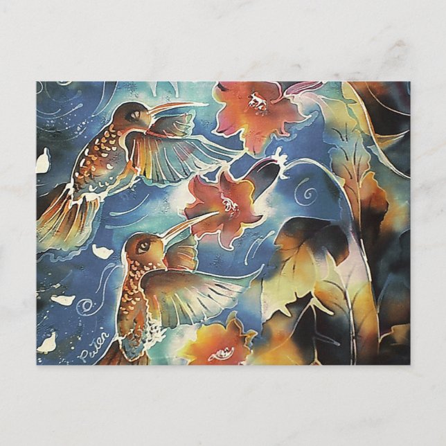 Luminous Hummingbirds and Flowers Postcard (Front)