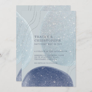 Luminous Ice Blue Silver & Navy Modern Wedding Invitation