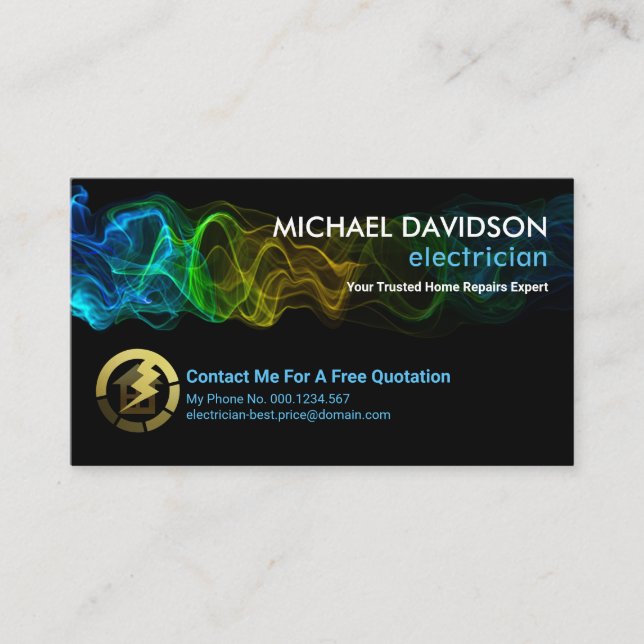 Luminous Lightning Wave Home Repairs Electrician Business Card (Front)