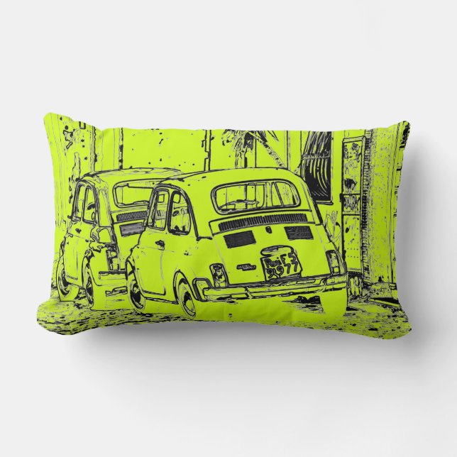 luminous lime green urban comic cartoon car lumbar pillow (Front)
