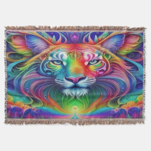 Luminous Lion Psychedelic Style Safari Throw Blanket