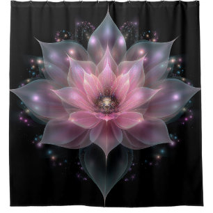 Luminous Lotus Flower - Light Pink Black Floral  Shower Curtain