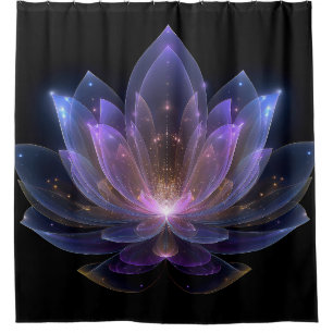 Luminous Lotus Flower - Purple Blue Black Floral Shower Curtain