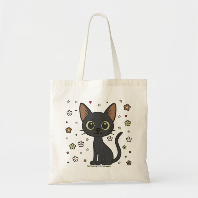 Luminous Luno Floral Cat Tote Bag (Front)