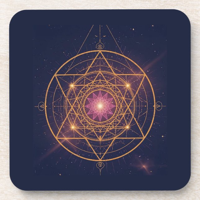 Luminous Mandala of Golden Harmony Beverage Coaster (Front)
