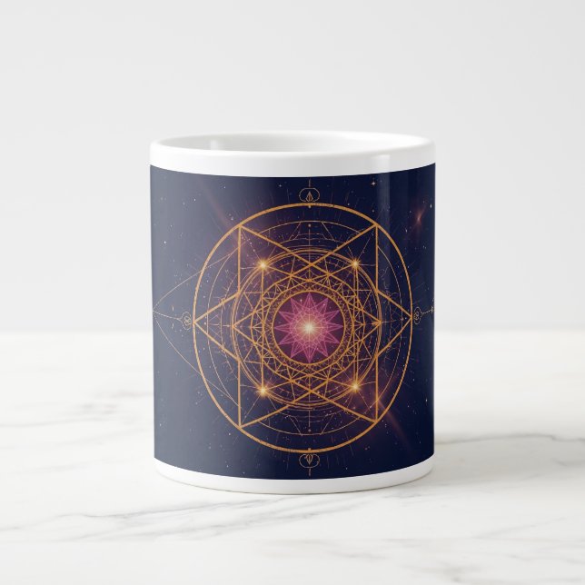 Luminous Mandala of Golden Harmony Giant Coffee Mug (Front)