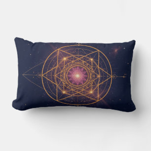 Luminous Mandala of Golden Harmony Lumbar Pillow