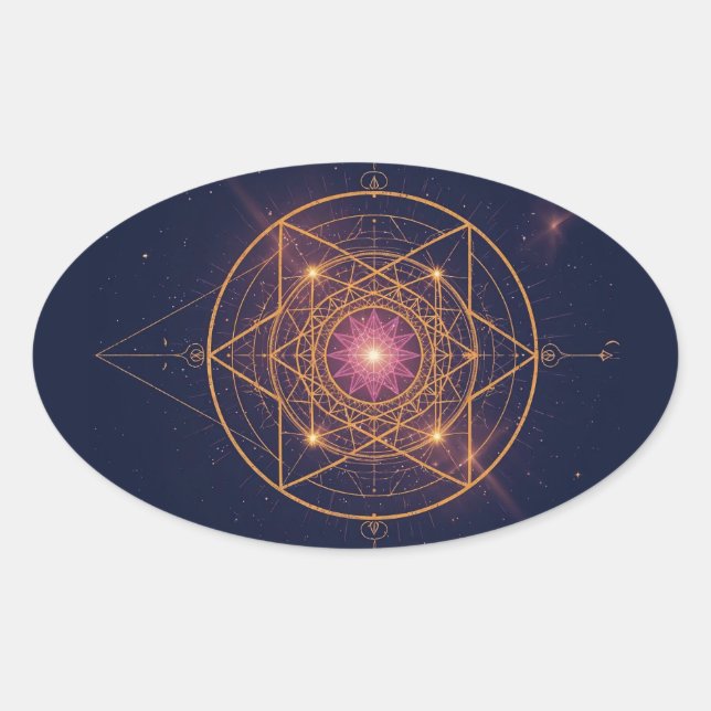 Luminous Mandala of Golden Harmony Oval Sticker (Front)