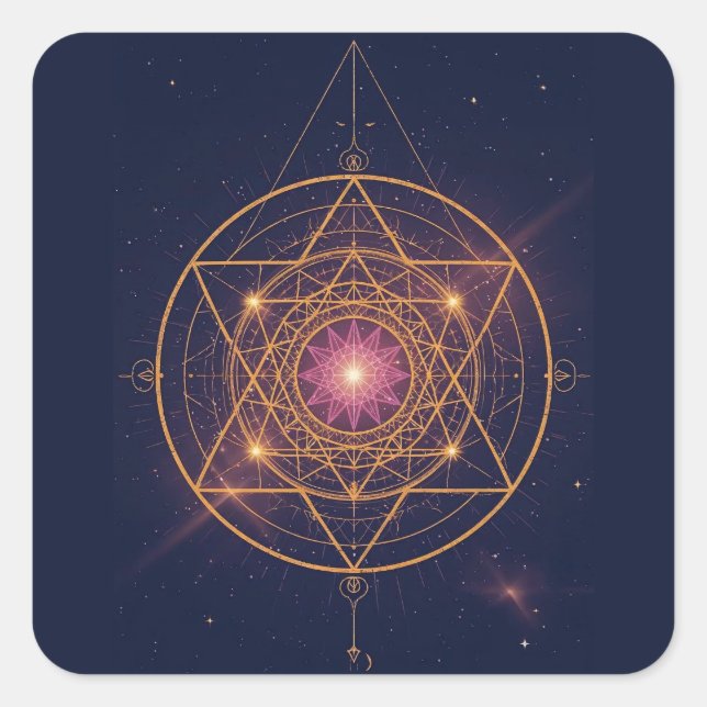 Luminous Mandala of Golden Harmony Square Sticker (Front)