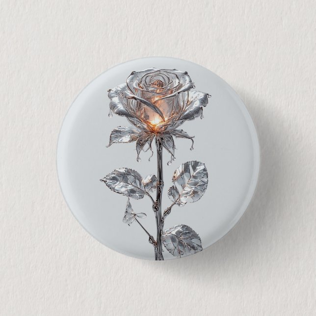 Luminous Metallic Silver Rose Button (Front)