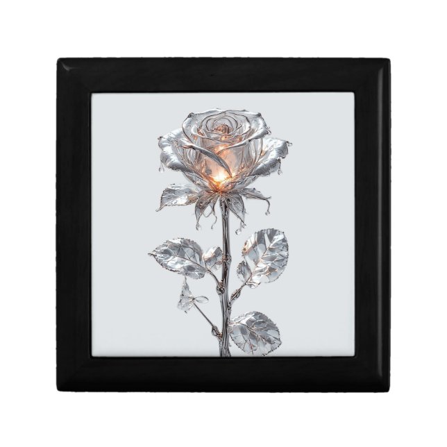 Luminous Metallic Silver Rose Gift Box (Front)