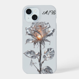Luminous Metallic Silver Rose iPhone 15 Case