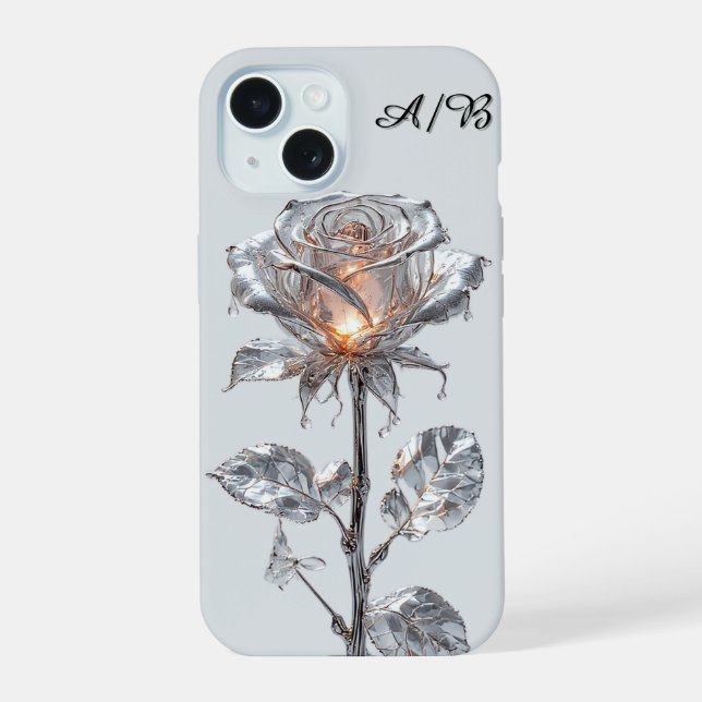 Luminous Metallic Silver Rose Iphone Case (Back)