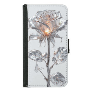 Luminous Metallic Silver Rose Samsung Galaxy S5 Wallet Case