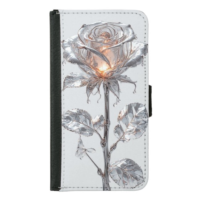 Luminous Metallic Silver Rose Samsung Galaxy Wallet Case (Front)