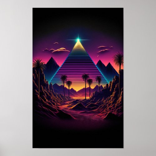 Luminous Monolith A Retrowave Pyramid Poster