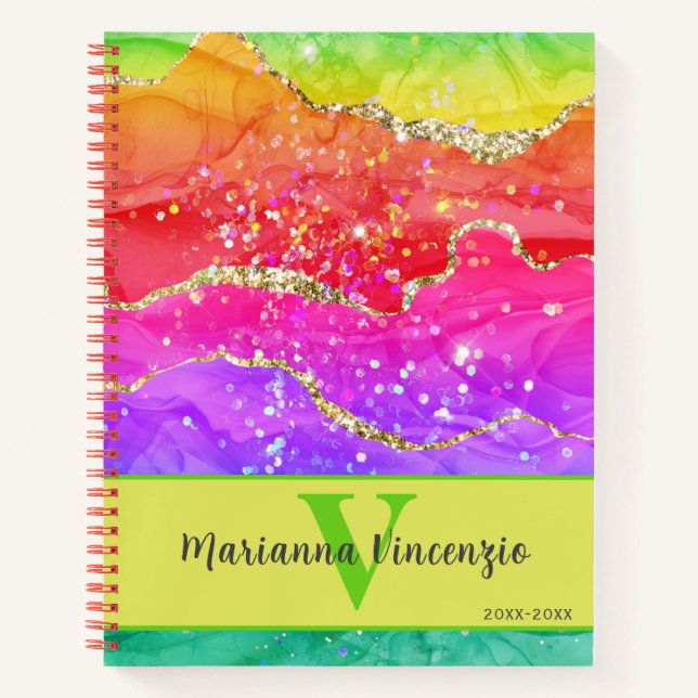 Luminous Multicolor Watercolor Agate Glitter Notebook (Front)