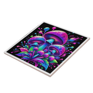 Luminous Mushroom Fantasy Bloom Ceramic Tile