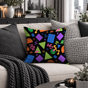 Luminous Neon Colorful Shapes Accent Pillow Art