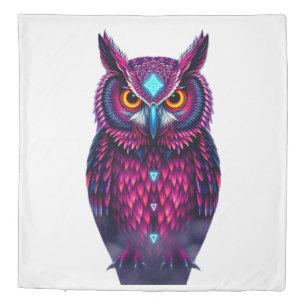 Luminous Night Owl: Blue Purple Guardian Duvet Cover