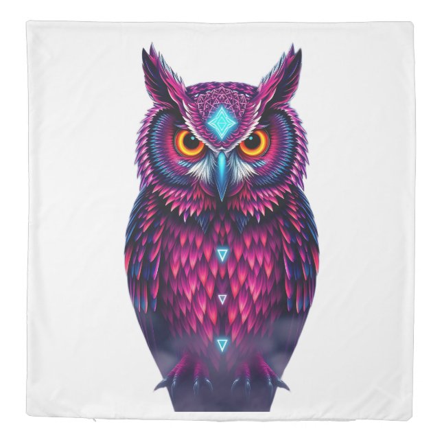 Luminous Night Owl: Blue Purple Guardian Duvet Cover (Back)
