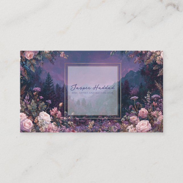 Luminous Nightfall Blue Floral Business Card (Front)